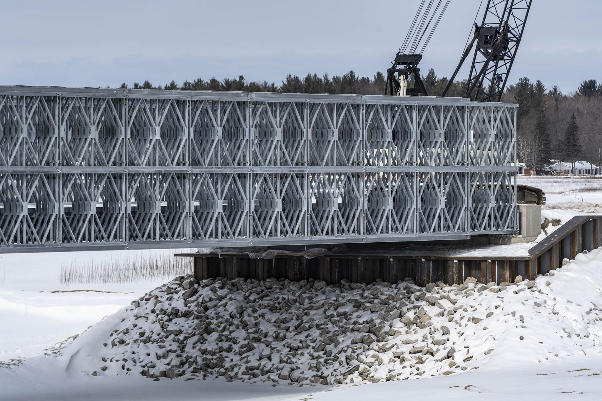 M-30 Tobacco River,  Acrow temporary bridge, deck panels in place