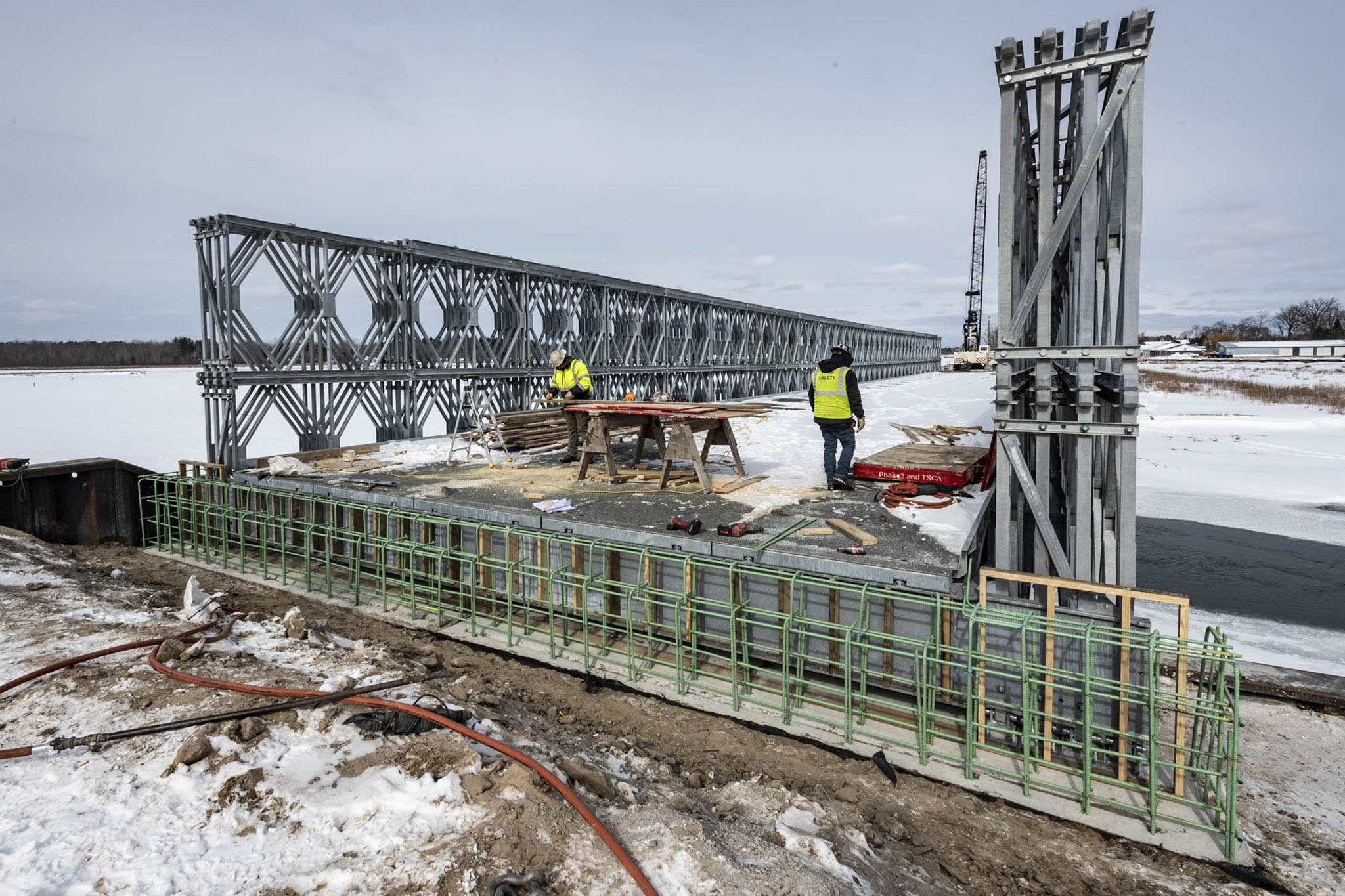 M-30 Tobacco River,  Acrow temporary bridge, deck panels in place
